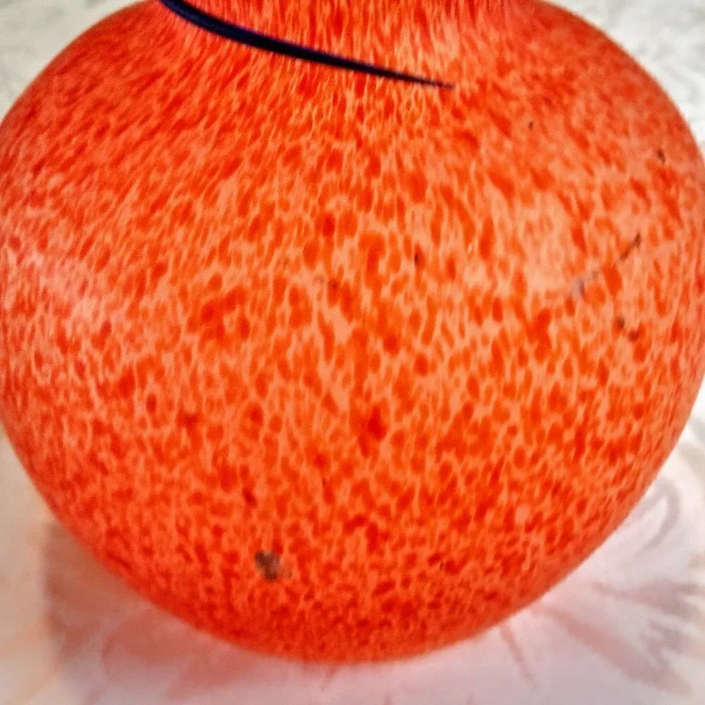 Handblown Mottled Orange Blue Swirl Art Glass Vase